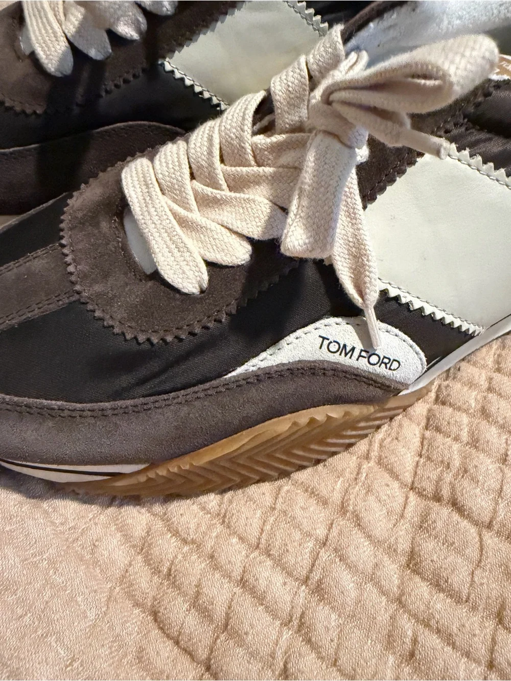Tom Ford Brown Suede & Cream Leather-Trim Men’s Sneakers